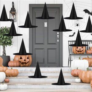 12pcs Halloween Black Witch Hats Costume Accessory Decoration Hanging Wizard Hat